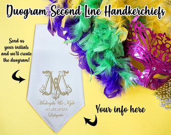 Personalized Second Line Handkerchief: Custom Duogram, Wedding Favor (14"x14")