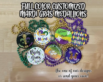 SINGLE-SIDED Custom Mardi Gras Medallion Necklace: Full Color, Bulk Pack