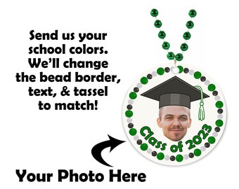 Full Color Graduation Beaded Medallions with YOUR FACE! Choose your bead color! Bulk Packs
