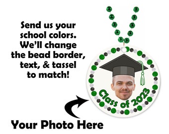 SINGLE-SIDED Full Color Graduation Beaded Medallions with Your Face! Choose your bead color! Bulk Packs