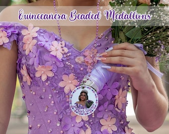SINGLE-SIDED Full Color Quinceañera Beaded Medallions | Choose from one of our designs or send your own! Bulk Packs