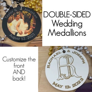 DOUBLE SIDED Wedding Necklace Medallions - Customized with Full Color artwork (use a pre-made design or send your own artwork).  Bulk packs.