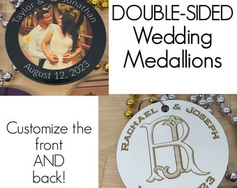 DOUBLE-SIDED Wedding Necklace Medallions - Customized with Full Color artwork (use a pre-made design or send your own artwork).  Bulk packs.