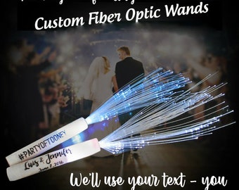 Personalized Fiber Wands for wedding receptions and parties.  Great alternative to sparklers! Include your hashtag or other text.