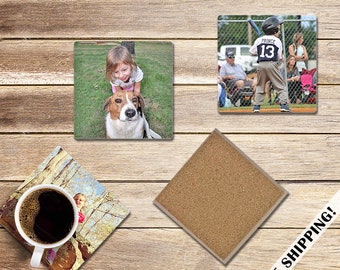 Your photo coasters! SET OF 4 Customized Ceramic Photo Coasters - great for Christmas, birthdays, & holidays! Send your personal photos.