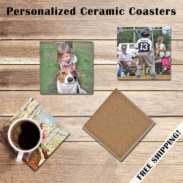 Your photo coasters! SET OF 4 Customized Ceramic Photo Coasters - great for Christmas, birthdays, & holidays! Send your personal photos.