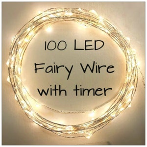 100 Warm White (Silver or Copper Wire) LED Fairy Wire Lights- 5 meters (~16.5 feet) long.  Timed Lights, AA Battery pack.