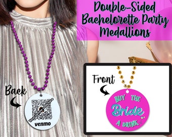 Double-Sided Bachelorette Necklace Medallions - Customized with Full Color artwork. Bulk packs.