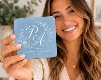 Custom Last Name Wedding Coasters | Personalized Established Date Coasters | Receiption Favors in Bulk