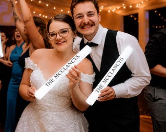 White Wedding Foam Sticks | Custom LED Glow Wands| Reception Favors | Custom Names, Dates & Hashtags