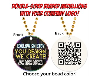 DOUBLE-SIDED Full Color Business Logo Beaded Medallions! Choose your bead color! Bulk Packs