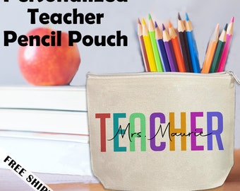 Personalized Teacher Gifts in Bulk - Pencil Pouch - Teacher | School Professions | School Spirit | School Mascot | PTA