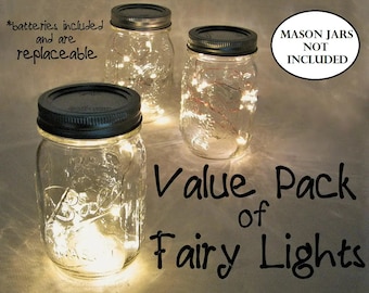 VALUE PACK Fairy Lights with replaceable batteries. You pick quantity. 10 LEDs per wire, warm white lights for mason jars or crafts (REP10)