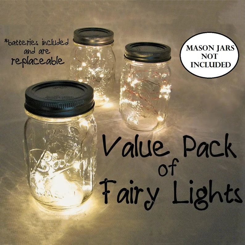 VALUE PACK Fairy Lights with replaceable batteries. You pick quantity. 10 LEDs per wire, warm white lights for mason jars or crafts REP10 image 1