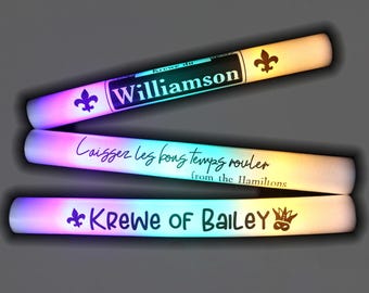 Custom Mardi Gras LED Foam Sticks: Personalized Party Favors