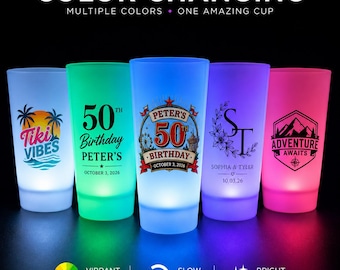 Personalized LED Light-Up Cup, Custom 16 oz Color Changing Party Cup, Logo or Monogram, Wedding Birthday Event Favor