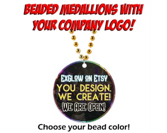 SINGLE-SIDED Full Color Business Logo Beaded Medallions! Choose your bead color! Bulk Packs
