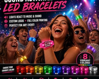 Custom Sound Activated LED Bracelets | Full Color Logo Print | Concert, School, Event Favor