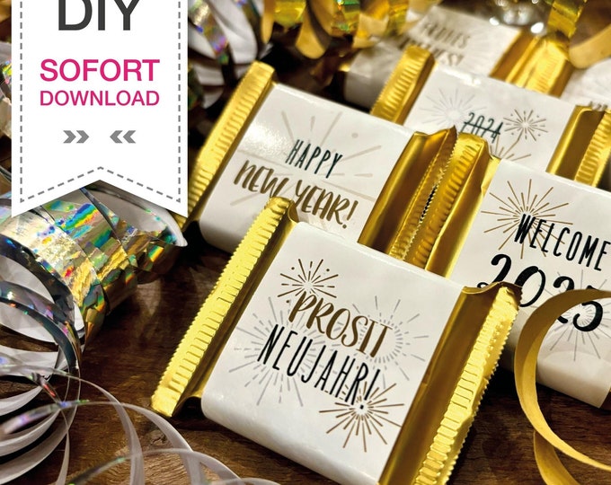 Featured listing image: 2026! DIY Ritter Sport Mini / Hanuta Mini Printable "Happy New Year" - Instant Download - Table decoration and party favors for New Year's Eve, New Year's Day