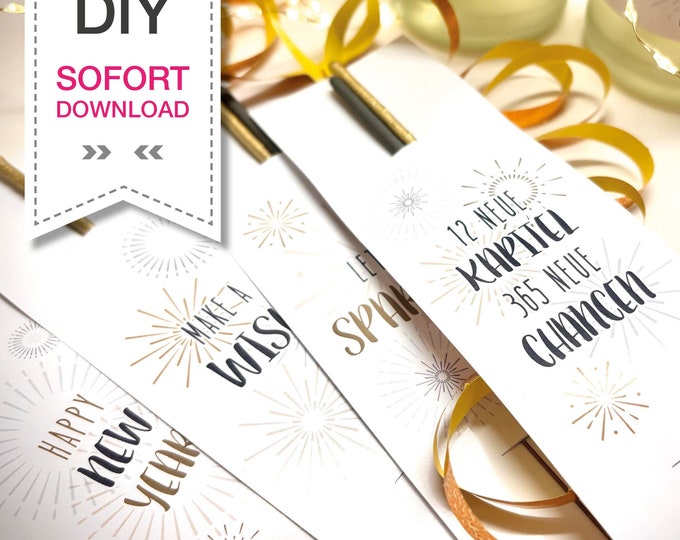 Featured listing image: DIY "Happy New Year" Sparkler Printable Template - Instant Download - New Year's Greetings | Wish Fulfiller | 2025 | New Year's Eve Party Favor