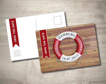 Save the Date Karte "Rettungsring" Maritim zur Hochzeit