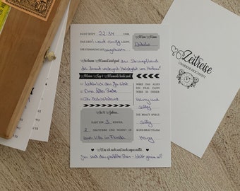 25 Stück: Gästebuchkarten "Zeitreise No2" -> DinA5 Zeitkapselkarten / Hochzeitsspiel / Gästebuch zur Hochzeit