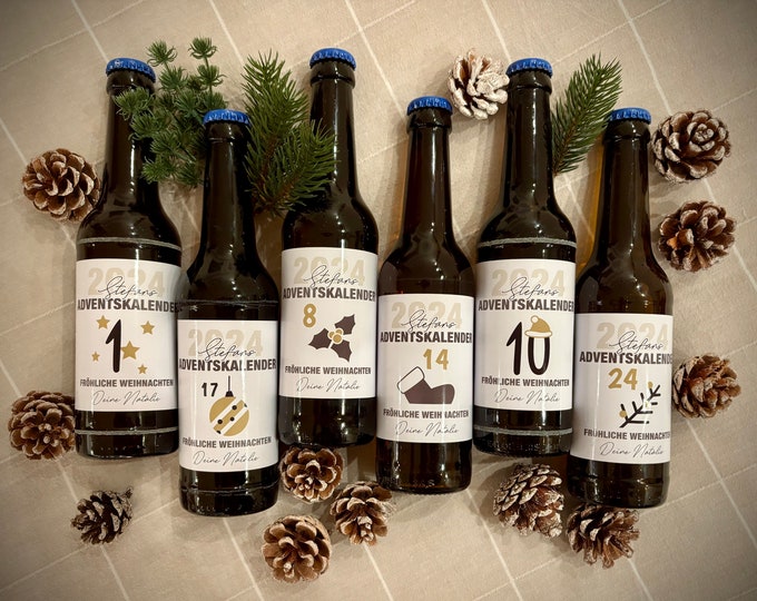 Featured listing image: Individual Advent Calendar - Beer, Sparkling Wine, Piccolo, Wine & Co. - 24 Stickers for Pre-Christmas Joy
