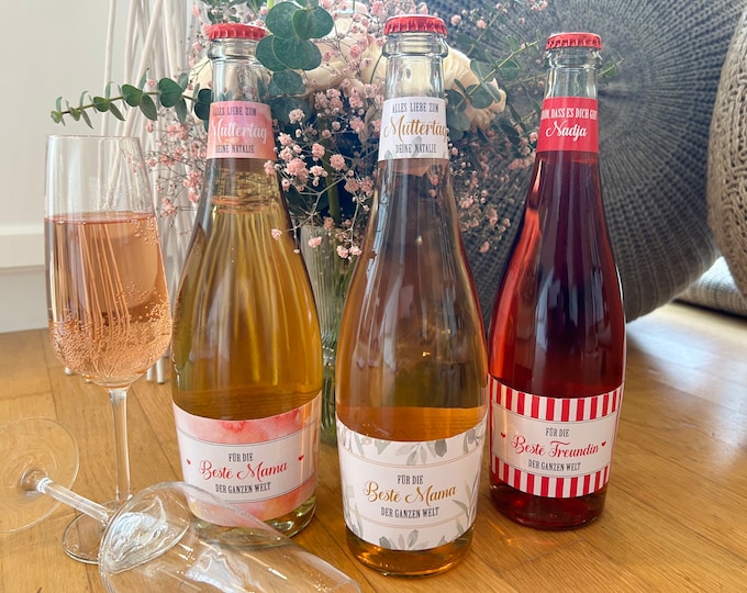 Featured listing image: Label set for 1 sparkling wine or wine bottle for: Mother's Day / Wedding / Birthday / JGA / Baptism / Confirmation / New Year's Eve / Christmas