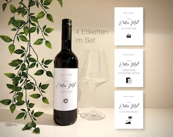 4er Set Weinetiketten Hochzeitsgeschenk | Etiketten für Wein - Hochzeitstag, Brautpaar, Jahrestag