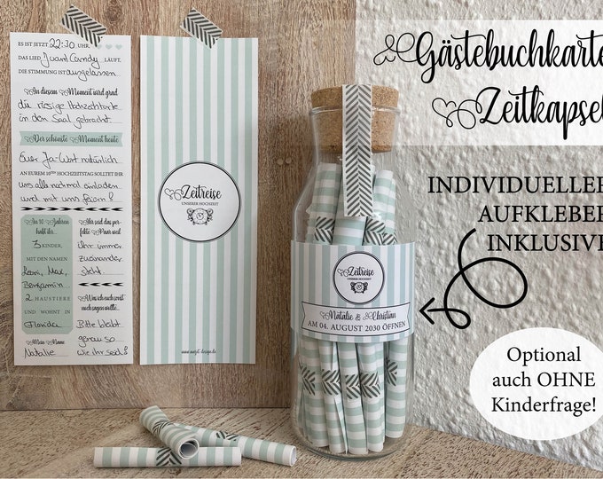 Featured listing image: 50 pieces: Guest book cards "Time travel" No2 Mint -> time capsule cards / wedding game / guest book for the wedding / optional WITHOUT children's question