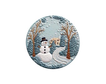 Christmas Holiday 4 Piece Snowman Coaster Set With Holder, Holiday Decor, Winter Home Decor, Unique Gift, Festive Home Decor