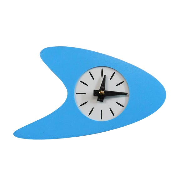 Small Mid Century Modern Boomerang Wall Clock – Retro Atomic Clock – 3D Printed MCM Wall Decor – 9x5.5 – Blue, Orange, Gold, Black, White