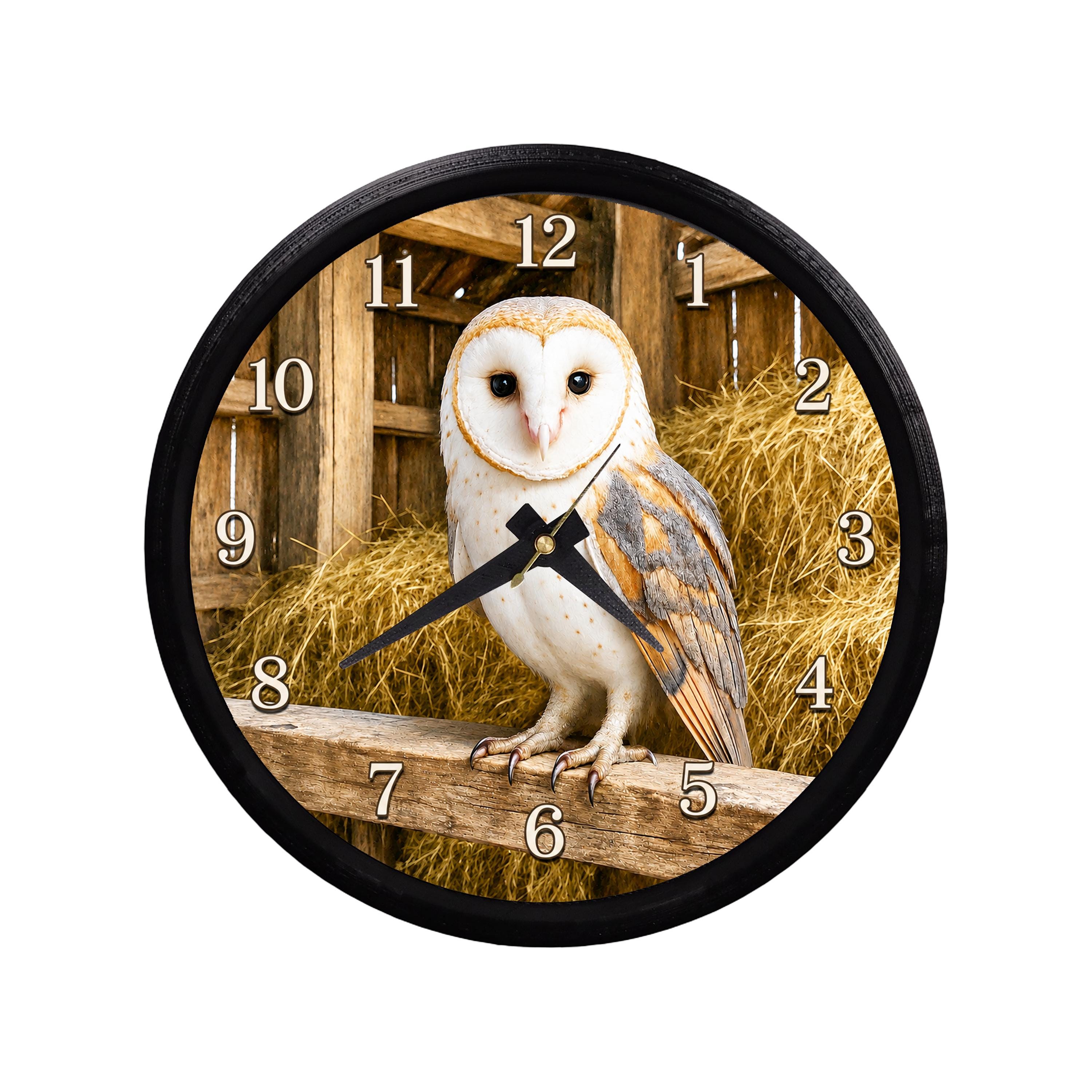 Barn Owl Wall Clock, Rustic Farmhouse Timepiece, Woodland Bird Decor, Silent 3D Printed Gift, Nature