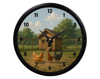 Chicken Coop with Chickens Print Wall Clock Farmhouse Decor Gift