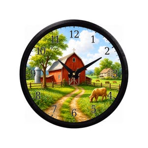 Farmhouse Barn Wall Clock, Rustic Country Farm Decor, Red Barn Kitchen Clock, 3D Printed Wall Clock, 8.5 Inch Silent Decor