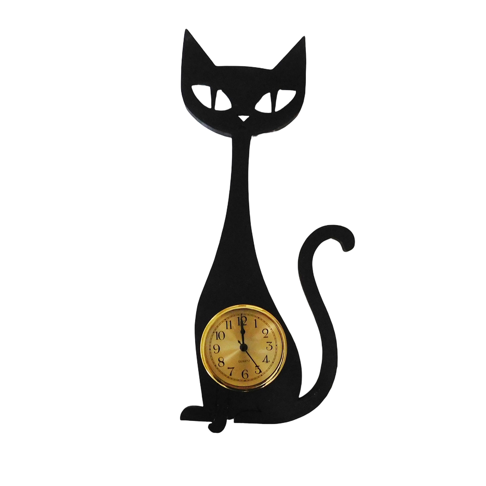 Mid-Century Modern Black Cat Clock – Retro Atomic Cat Wall Decor, Unique Feline Clock Gift for Cat Lovers
