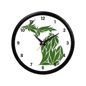 Michigan Marijuana Wall Clock,  Weed Pot Cannabis Gift for Stoner