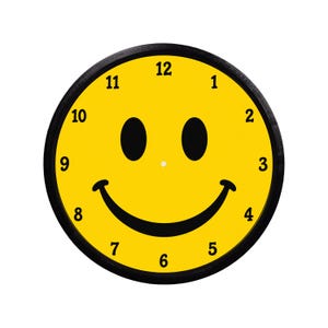 Smiley Face Wall Clock, 3D Printed Clock, Happy Face Decor, Yellow Smile Clock, Fun Office Clock, Dorm Room Wall Decor, 8.5 Inch