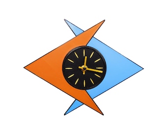 Small Mid Century Modern Wall Clock • Retro Atomic Boomerang Design • 3D Printed Wall Art • Orange & Blue Decor • Modern Home Gift