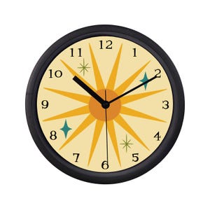 Mid Century Modern Sunburst Wall Clock Retro Atomic Sunburst Design