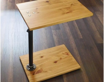 Solid Pine Top Adjustable Height Industrial Black Iron Pipe C Table