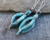 Rustic raku ceramic earrings - artisan handmade clay earrings - rustic style - OOAK earrings - turquise earrings