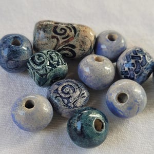Set of 11 Blue and Green Ceramic Beads – Glazed, Unique, and Artisan-Crafted