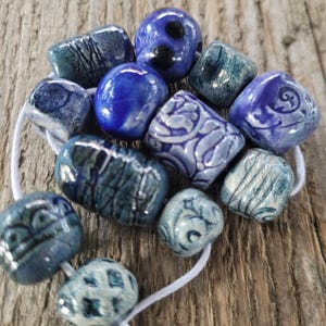 Set of 12 Blue and Green Ceramic Beads – Glazed, Unique, and Artisan-Crafted