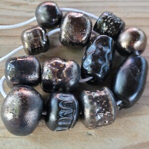 Handmade Ceramic Beads with Metallic Shine – Artisan Bead Set for Jewelry Making, Spacer Beads, Unique Craft Supplies