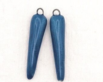 Handmade Ceramic Pendant Pair – Blue Glazed, Unique Artisan Jewelry
