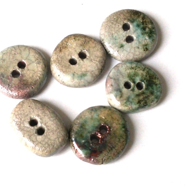 6 Ceramic  buttons, 15-18mm / 5/8" - 6/8"  round, raku