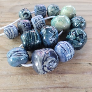 Set of 15 Handmade Blue Ceramic Beads – Glazed, Unique, and Artisan-Crafted