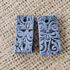 Ceramic pendant cube pair; Handmade Artisan Dangle Ceramic Earring Pair, Jewelry supplies, OOAK