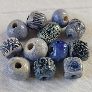 Set of 12 Blue and Green Ceramic Beads – Glazed, Unique, and Artisan-Crafted